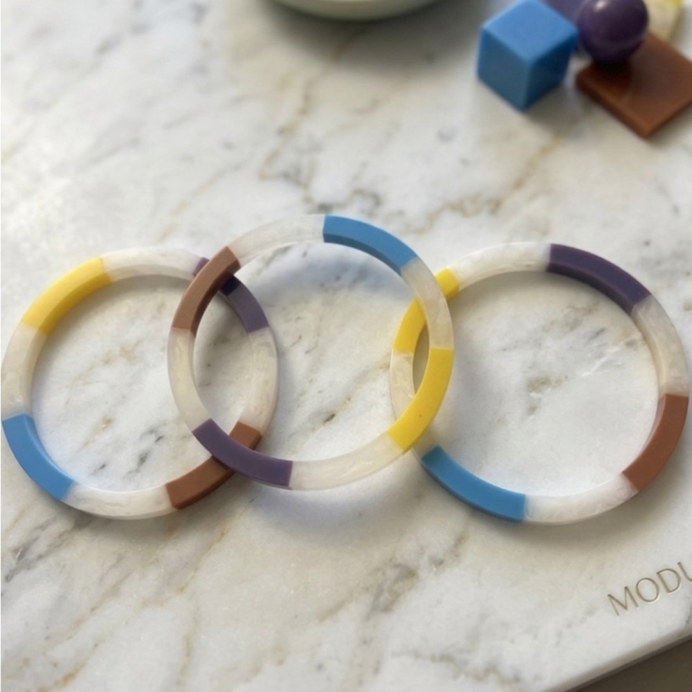 Plunder Set of 3 Resin Colorblock Bangle Bracelets (NIP)